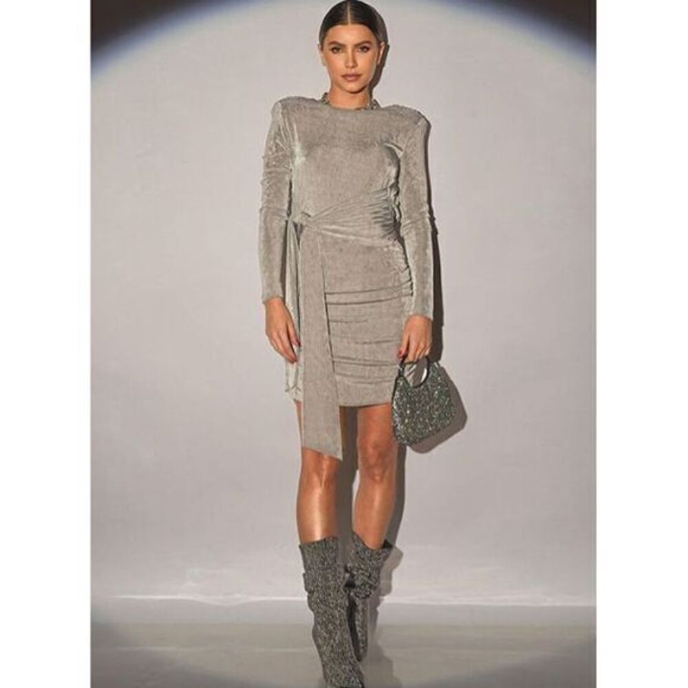 Commense Gray‎ Bodycon Dress with Open Back and Ruched Detail M